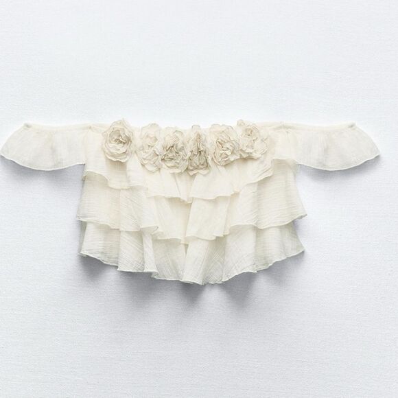Zara textured flowers cotton gauze top - Picture 3 of 6